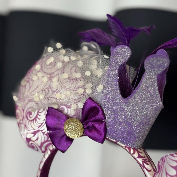 Disney Parks Minnie Ear Hat Crown & Feathers Jubilee Purple Headband + Bonus Ear - Picture 7 of 12